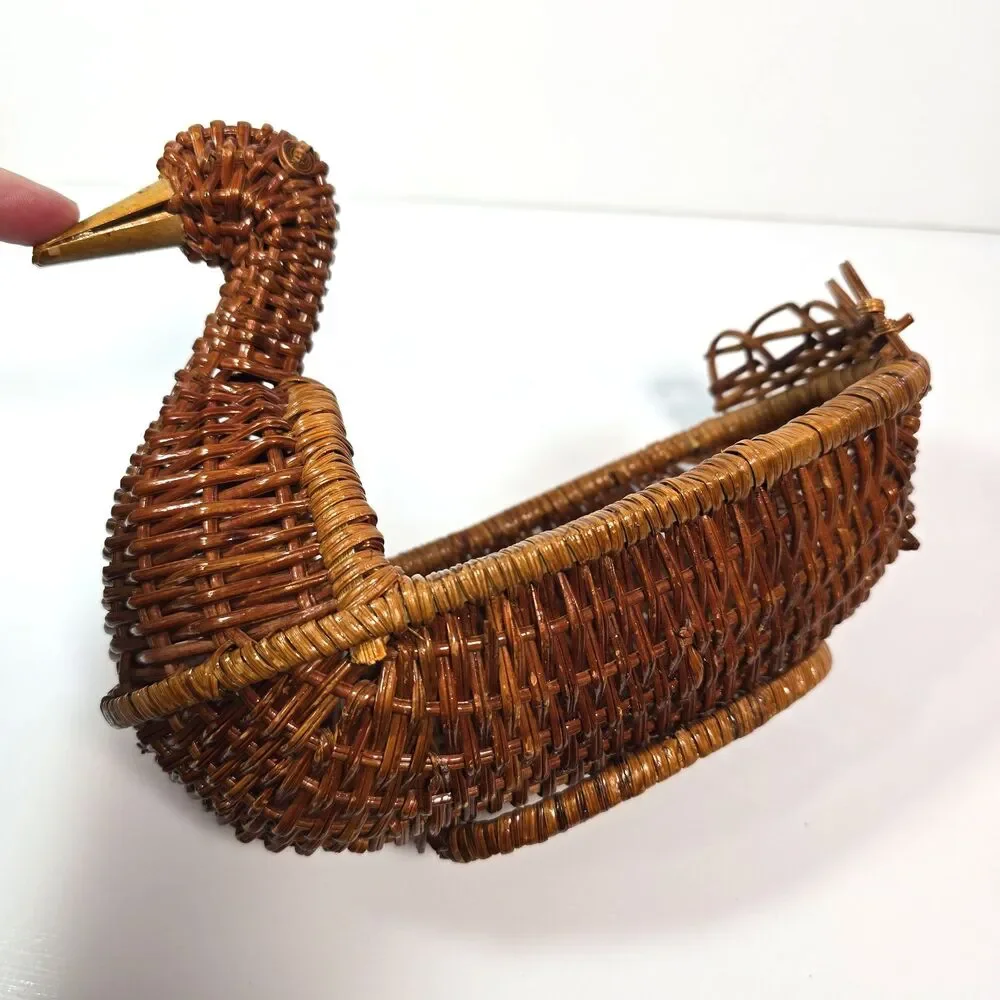 Vintage Wicker Duck Basket Handwoven Chinese Handicraft Farmhouse Cottage Decor